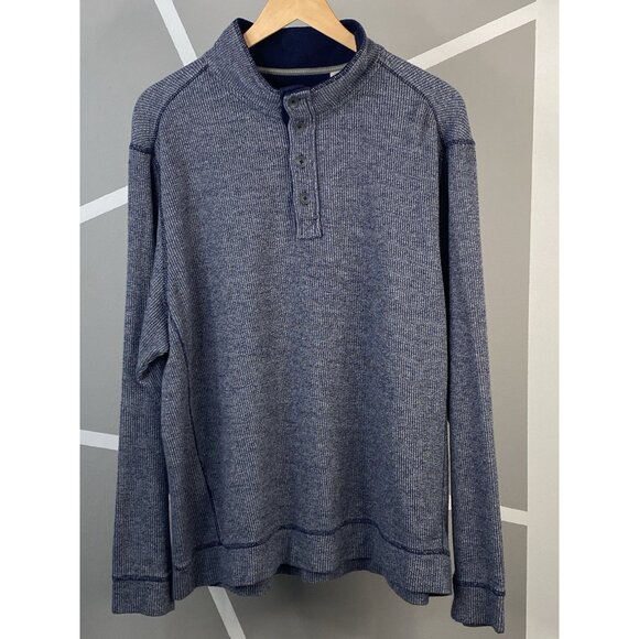 Tommy Bahama Mens XL Alki Wave Ribbed Knit Pullover Sweater Heather Blue - Picture 1 of 16